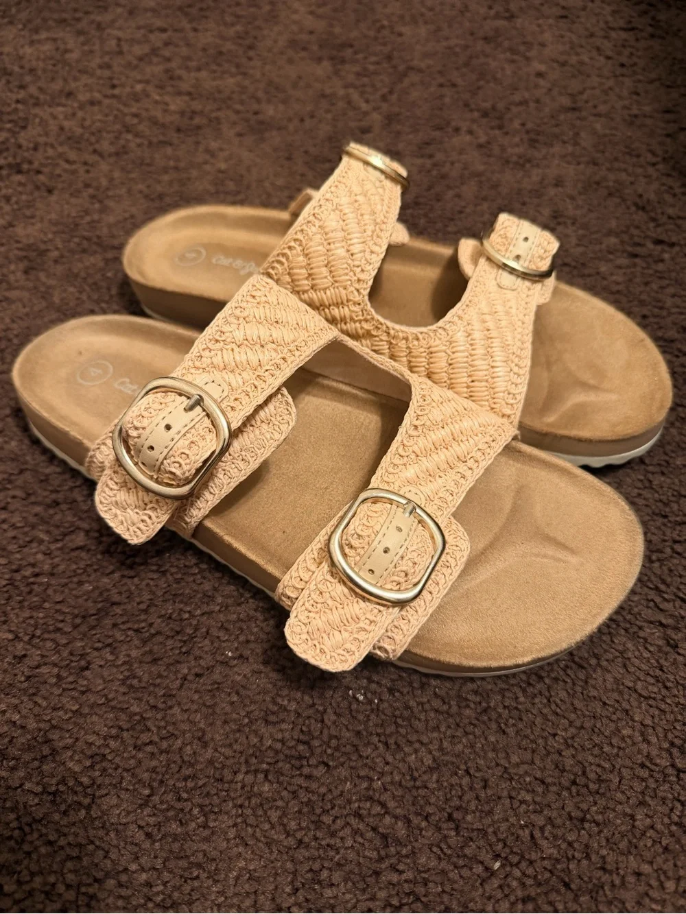 Cat & Jack Beige Braided Double Buckle Slide Sandals